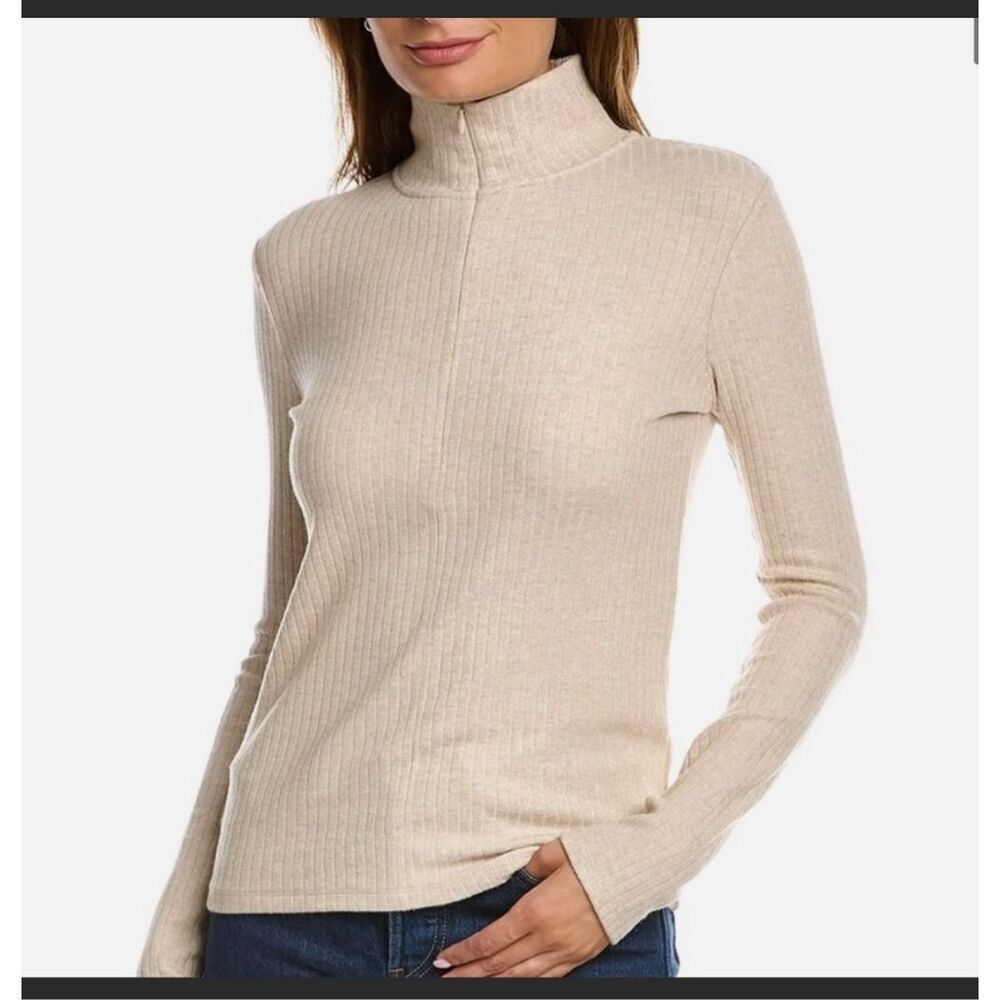 Vince ribbed half zip mock neck pullover sweater